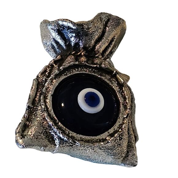 Vintage Turkish Evil Eye Paperweight Silver Metal and Blue Glass - Picture 1 of 9